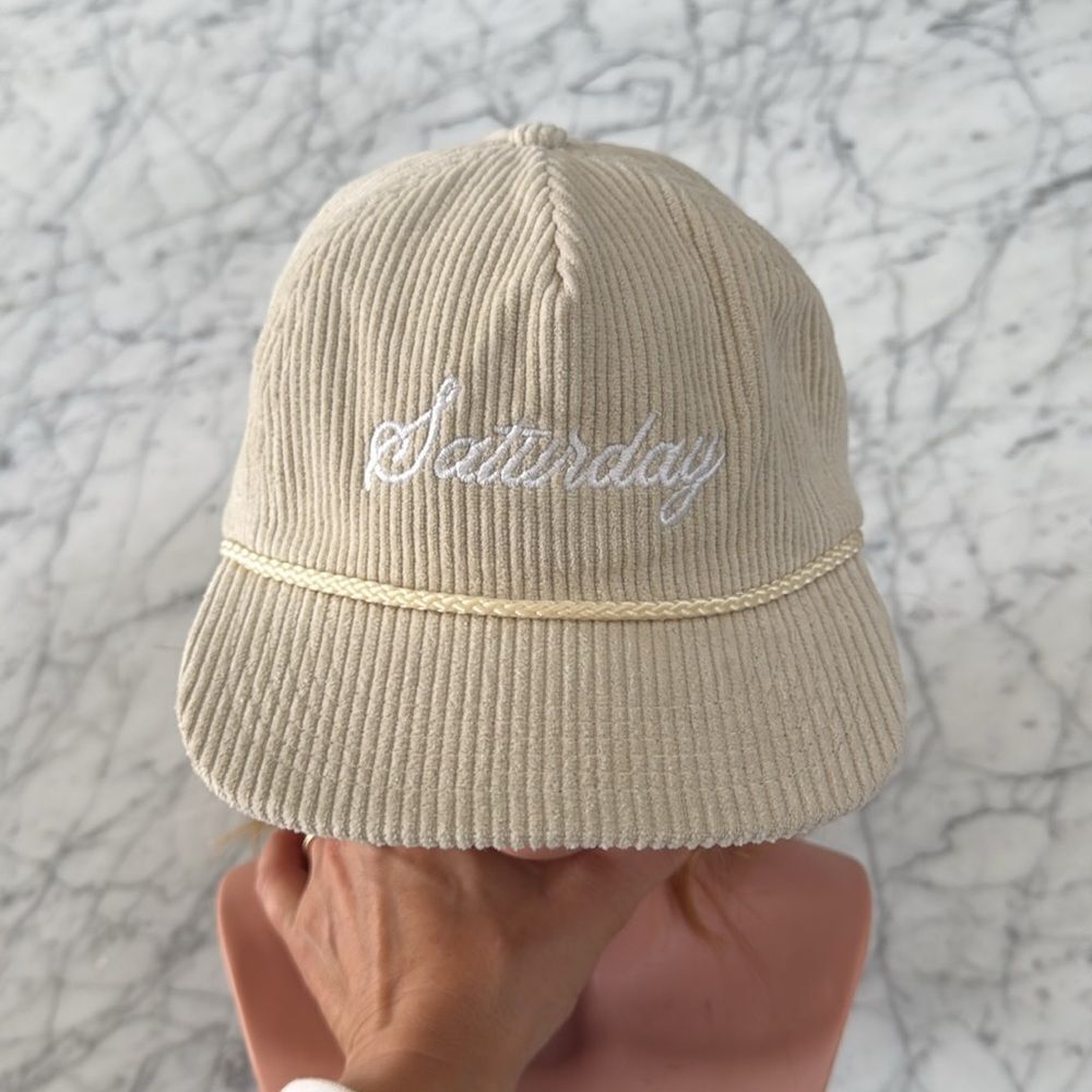SNAG Saturday Script Snap Back Corduroy Hat Beige OS